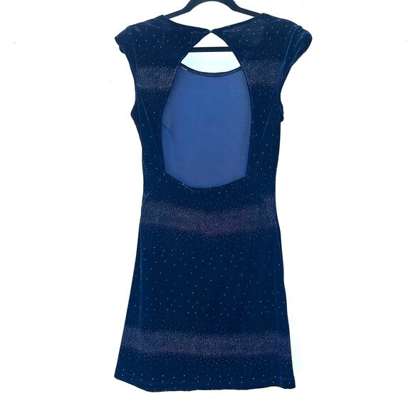 Vintage Y2K Celestial Velvet Blue Sparkly Whimsygoth Backless Mini Dress Small - Picture 6 of 8